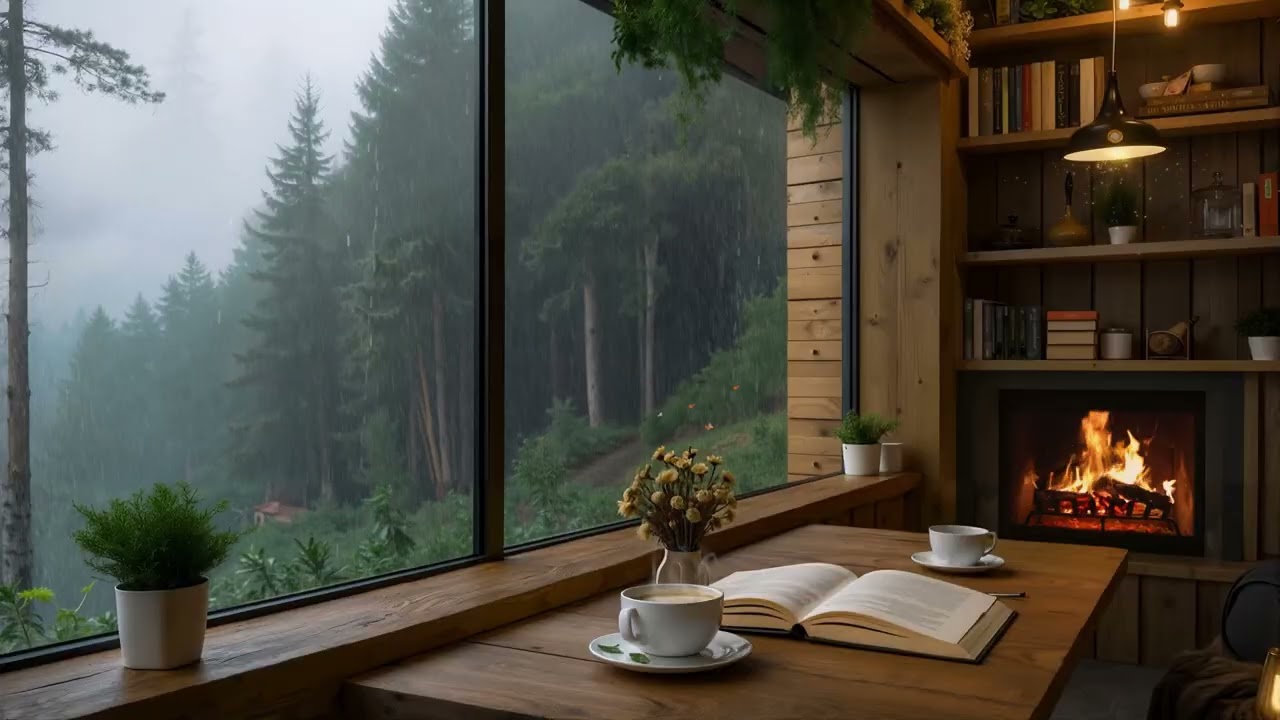 Relaxing Sleep Music + Insomnia - Stress Relief, Peaceful Piano with Rain Sounds, Cozy Fireplace