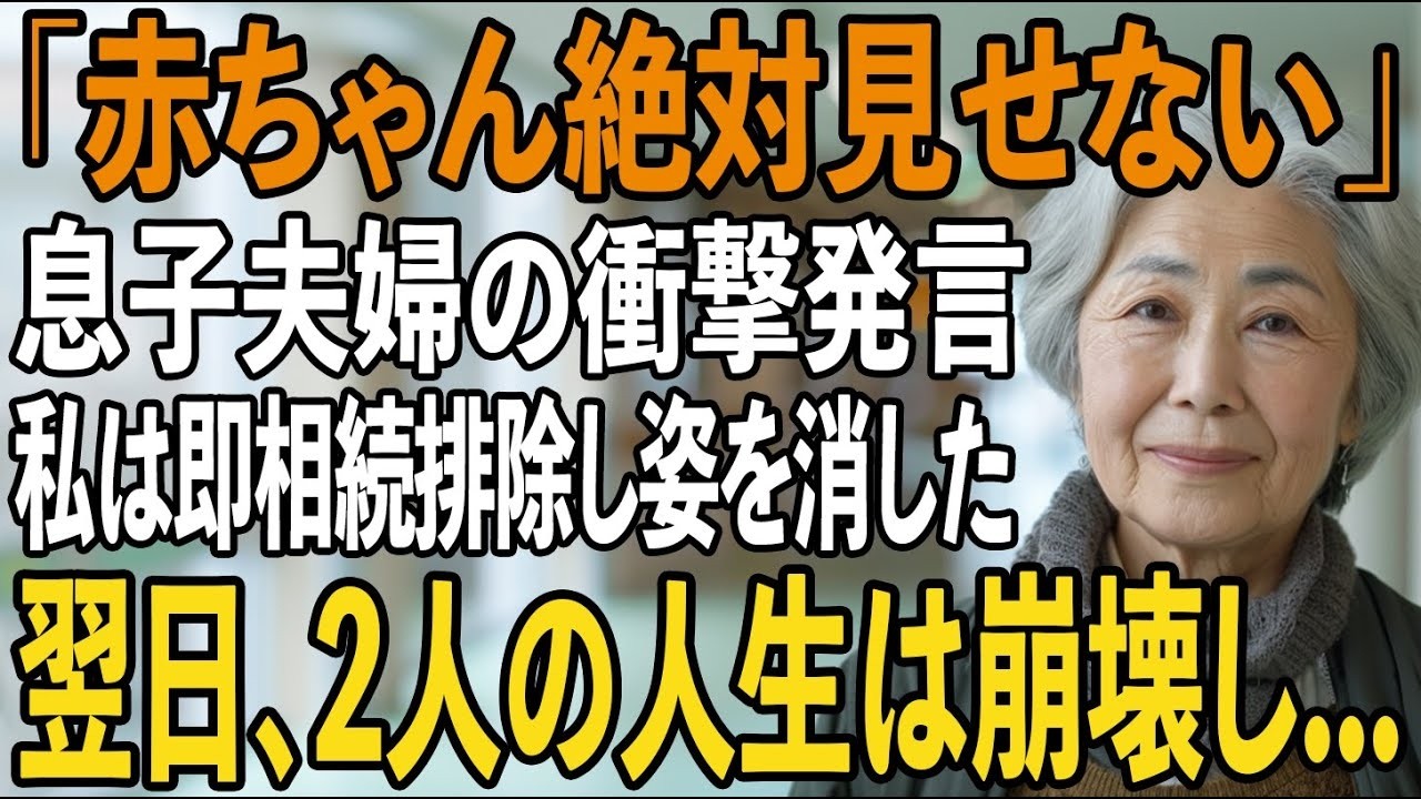 「赤ちゃんには絶対会わせない」出産直後、一方的に絶縁宣告する息子夫婦。私は即座に”相続排除”し姿を消した→翌日、2人の人生は音を立てて崩れ始める【シニアライフ】【60代以上の方へ】