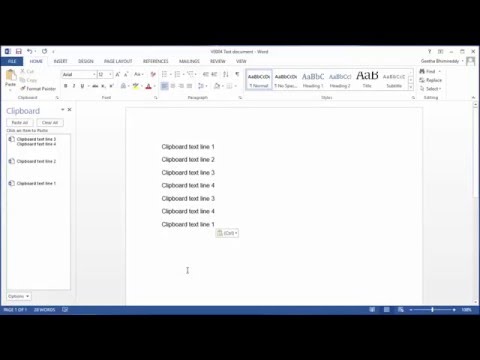 Como copiar texto a placa de grampo e colar itens de placa de grampo para documento no Word 2013