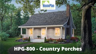HPG-800-1 - Country Porches - 800 SF, 2 Bed, 1 Bath House Plan by House Plan Gallery