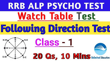 ALP PSYCHO TEST | WATCH TABLE TEST | Class - 1 | FOLLOWING DIRECTION TEST | RRB ALP PSYCHO TEST CBT3
