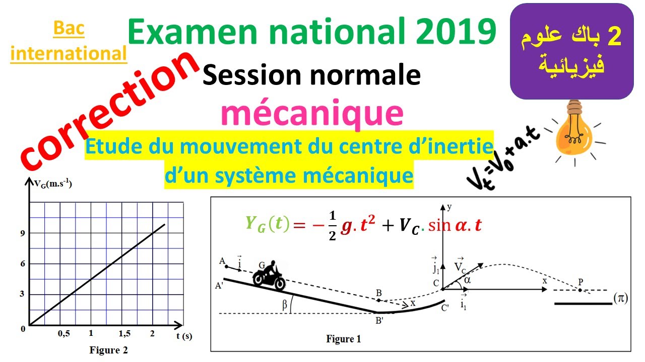 correction de l'examen national session normale 2019 - mécaniqueالميكانيك 2باك
