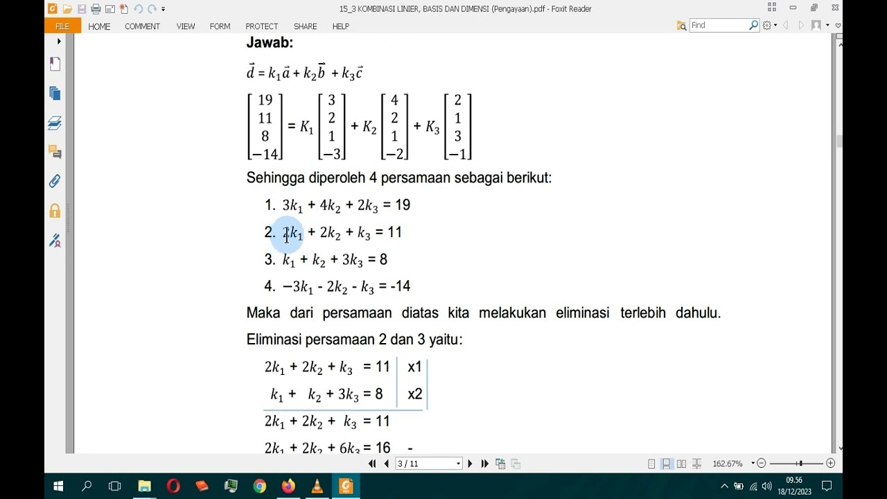 2023 Aljabar Linear #14 Kombinasi linear, basis, dan dimensi