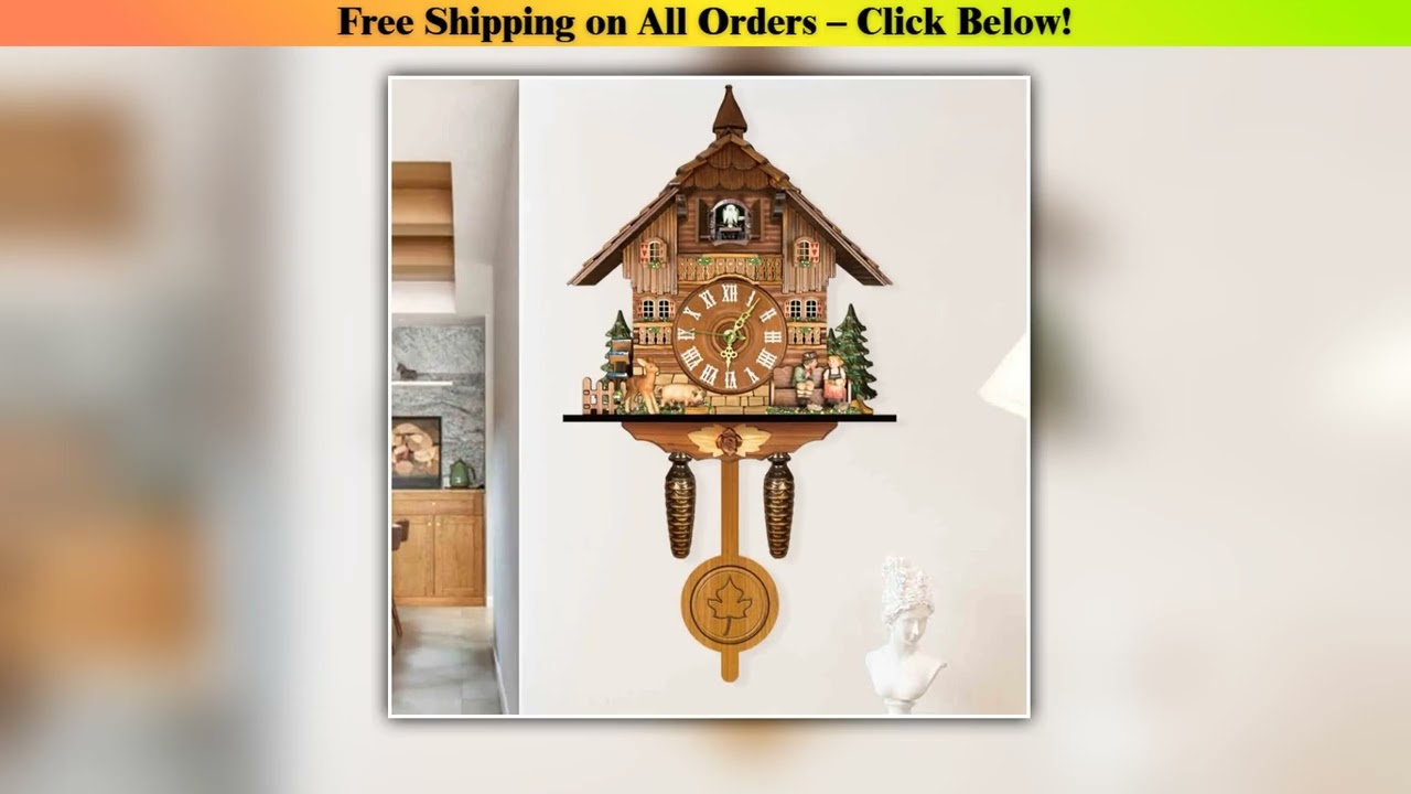 Antique Wooden Cuckoo Clock, Traditional Black Forest Clock Wall Clocks with Auto Swing Pendulum
