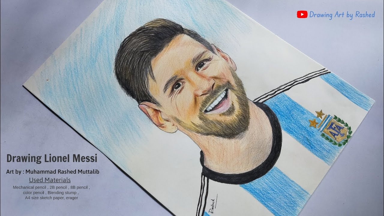 Drawing LIONEL MESSI color pencil - YouTube
