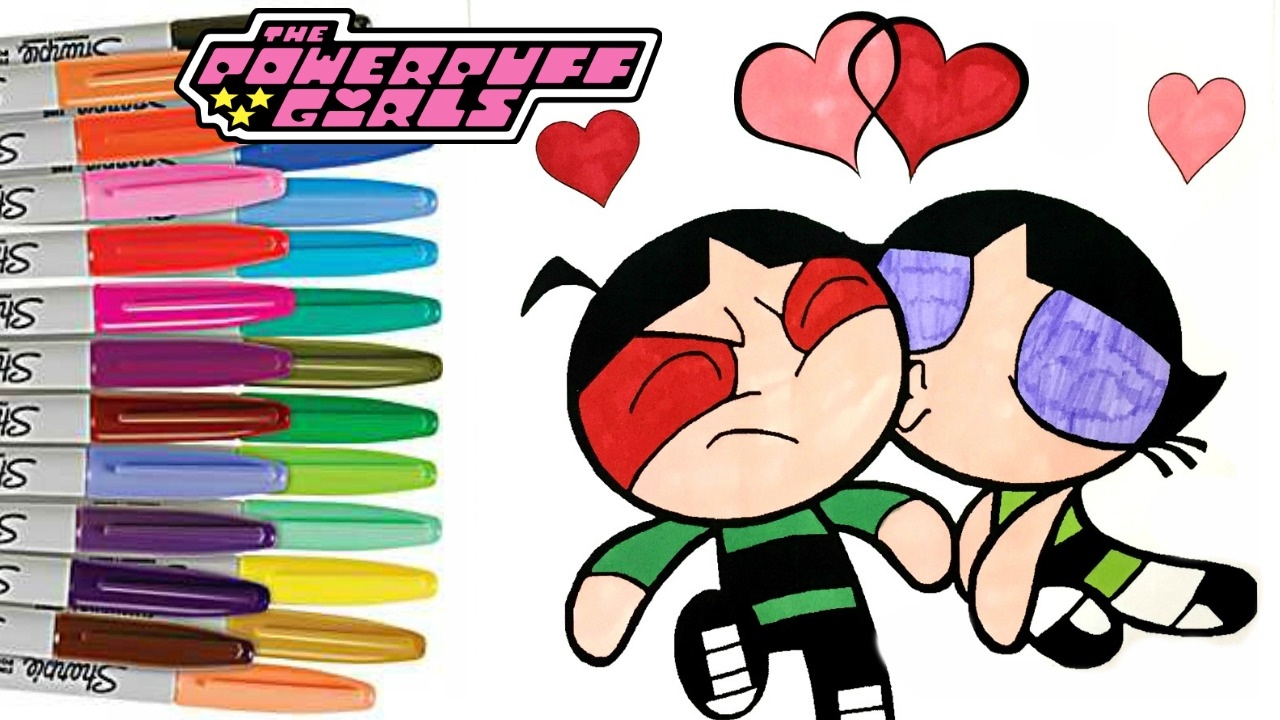 Powerpuff Girls Buttercup Kissing Butch Coloring Book Page PPG How to Color