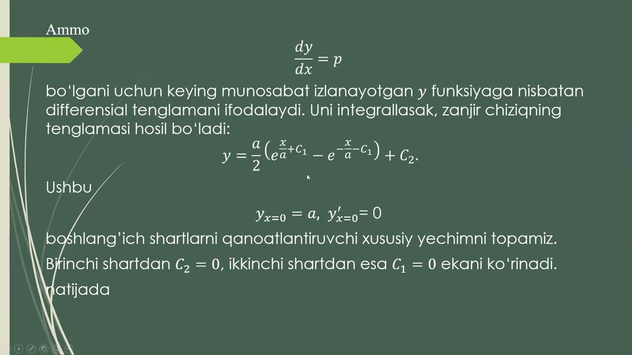 9 mavzu Tartibini pasaytirish mumkin bo‘lgan tenglamalar  Tenglamada noma’lum funksiya va uning hosi