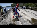スパイダーマン（小網代湾でアカテガニ観察）三浦半島 小網代の森2015　Amazing Spiderman Zentai Hero Cosplay ゼンタイ ヒーロー コスプレ