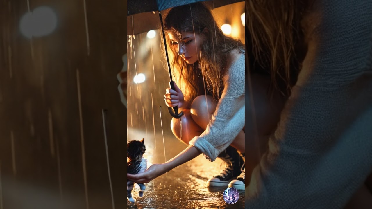 Stray kitten lost in rain saved by beautiful woman 