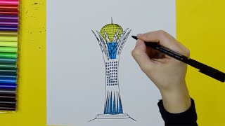 How to draw Bayterek Tower Nur-Sultan, Kazakhstan