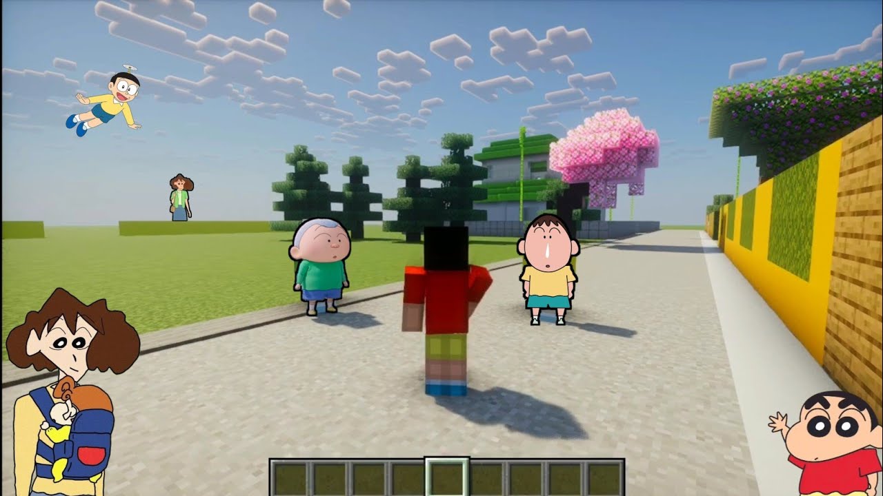Shinchan Play Minecraft With his Friend and Mom