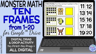 Monster Math- Ten Frames To 20 Digital Drag Drop Preview Via Noodle Nook