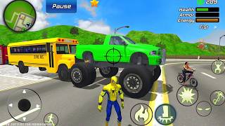Spider Rope Hero Gangster Crime - Monster Truck & School Bus Driving - Android Gameplay screenshot 4