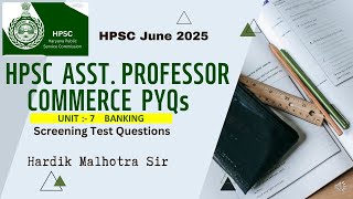 HPSC | BANKING | PYQ | Assistant Professor Commerce | June 2025 | Previous Year Questions  | HARYANA