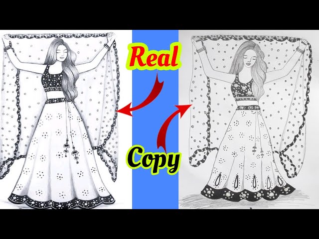 how to draw a girl with beautiful traditional dress||mandala art||girl with beautiful lehengadrawing