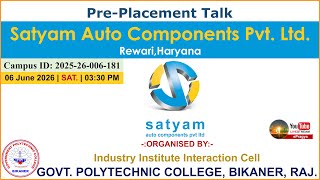 Pre-Placement Talk | Satyam Auto Components Pvt. Ltd. | Campus ID: 2025-26-006-181