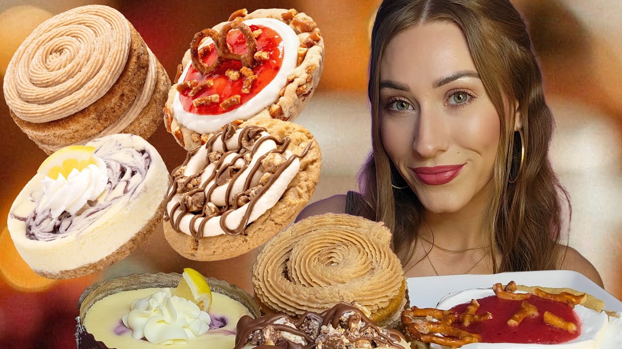 ASMR | Crumbl's Strawberry Pretzel, Snickers, Lemon Blueberry Cheesecake, & Churro Cake *Mukbang* 🍓🥨