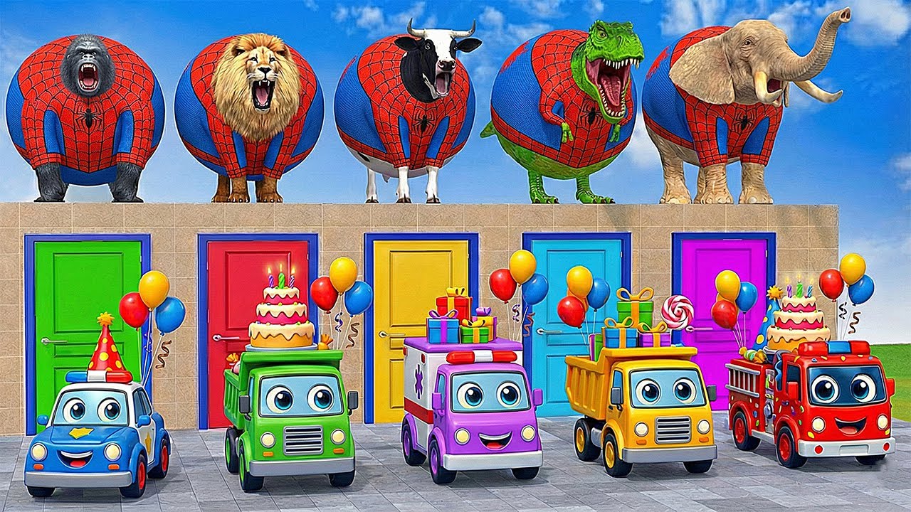 Long Slide Game With Elephant Gorilla Buffalo Hippopotamus Tiger - 3d Animal Game - Funny 3d Animals