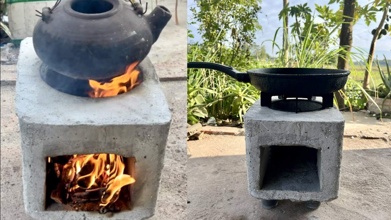 Idea of making a stove from homemade materials with cement Creating a stove from discarded foam boxe