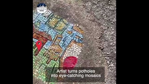 American artist turns potholes into eye-catching mosaics #shorts