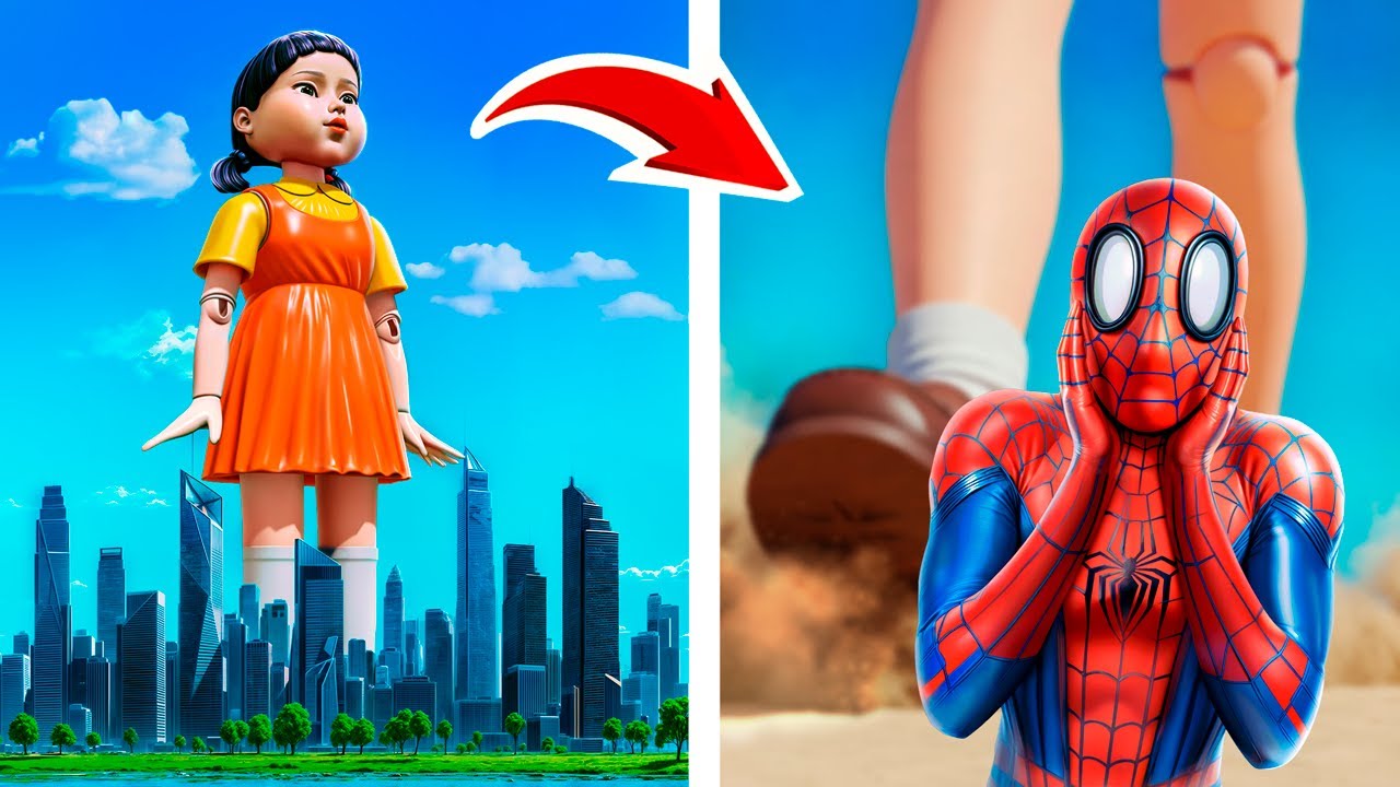 اسکوئڈ گیم گڑیا بمقابلہ سپر ہیروز: انتہائی چھپن چھپائی چیلنج!