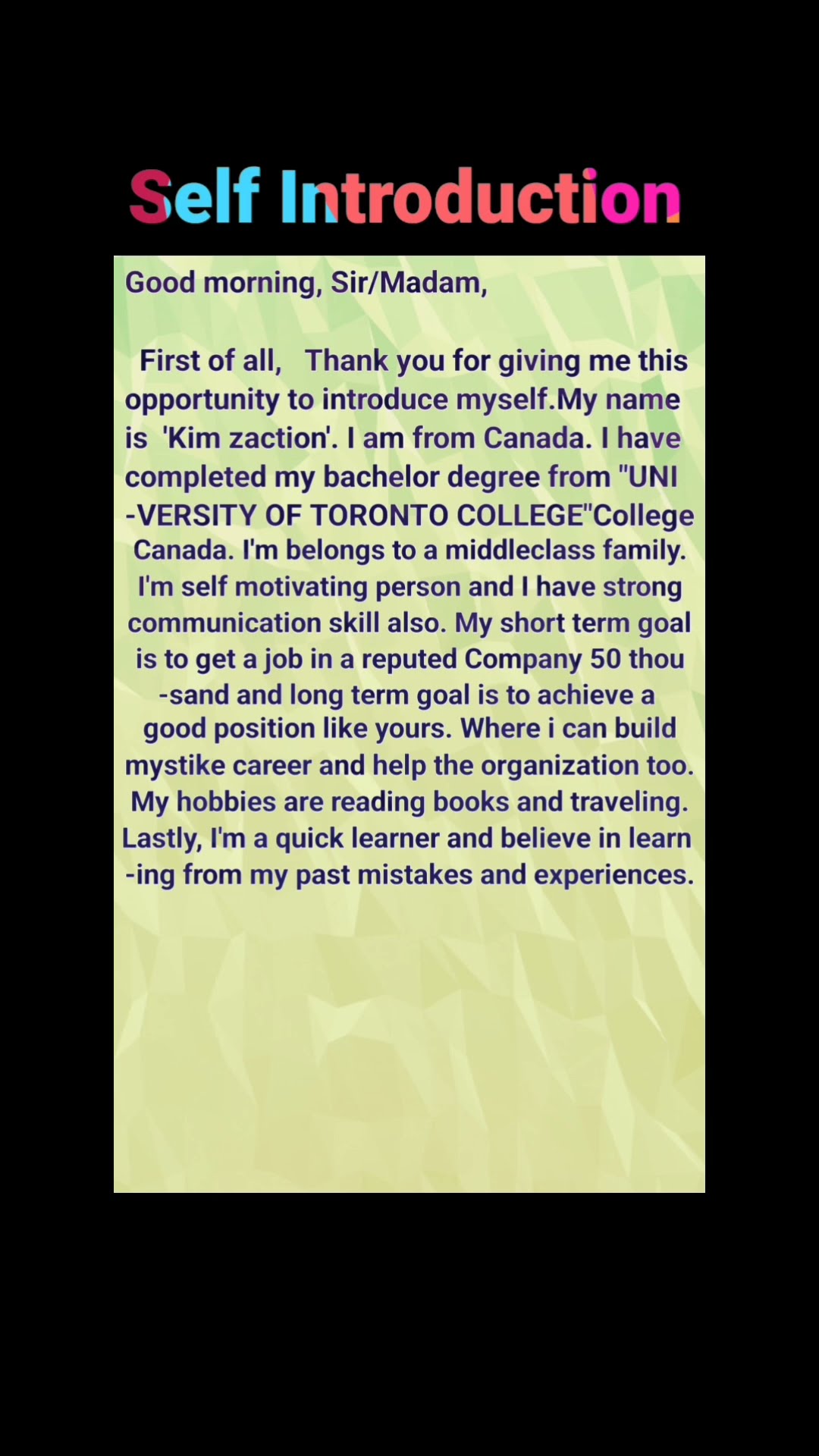 #self introduction |How to introduce yourself for Jab #How to introduce ...