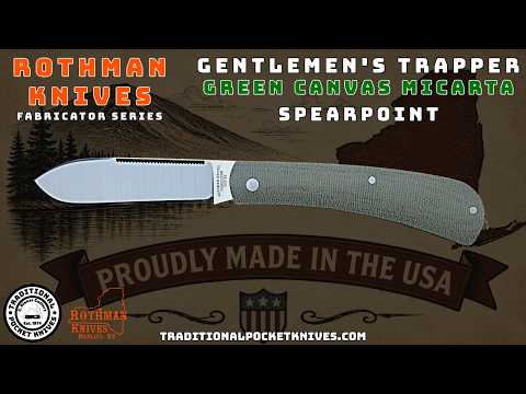 Rothman Knives: Gentlemen's Trapper - Green Canvas Micarta Spearpoint
