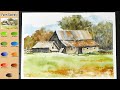 Basic Landscape Watercolor - Farm Scenery (sketch & color name view, watercolor material)