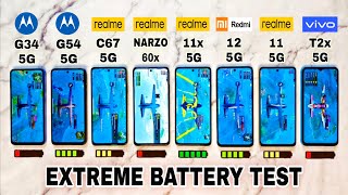 Moto G34 5g vs moto G54 vs Vivo t2x vs Redmi 12 5g vs realme 11x vs 11 vs c67 - Battery Drain Test