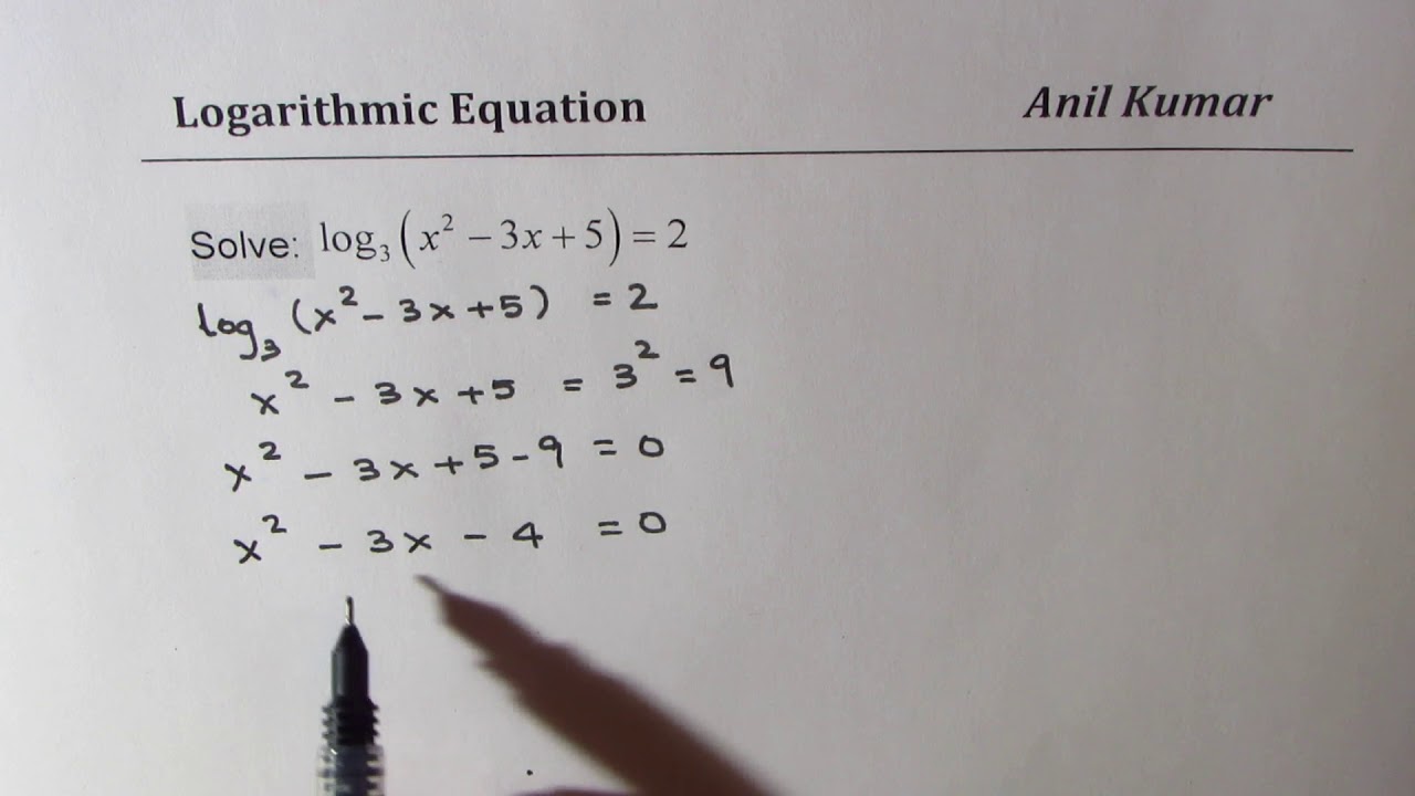 Solve Log3 X 2 3x 5 2 Logarithmic Equation Mcv4u Pre Calculus Youtube