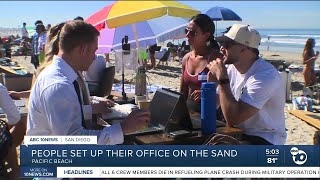 San Diegans work remotely at Pacific Beach amid winter heatwave