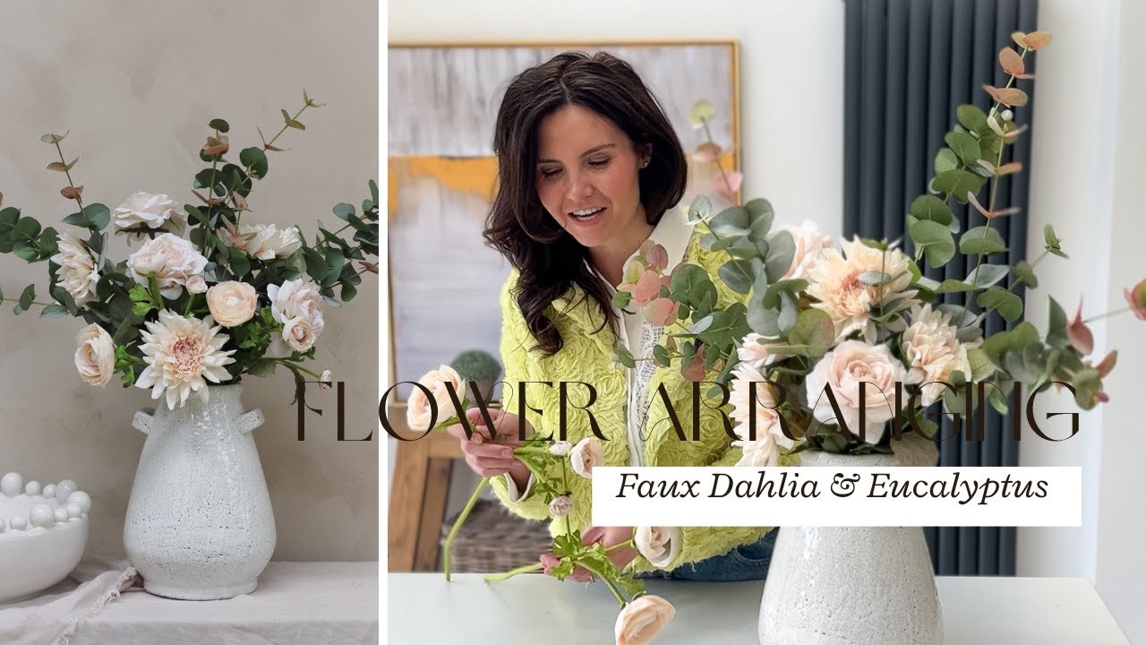 FLOWER ARRANGING TUTORIAL | BLUSH DAHLIA & EUCALYPTUS ARRANGEMENT | IVY ...