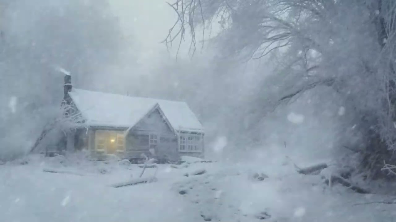 Intense Blizzard strikes a Lonely Log Cabin┇Frosty Wind Sound for Sleeping & Heavy Howling Wind