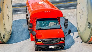 Red Van and Trucks vs Bollards | Satisfying Crash Test #beamngdrive