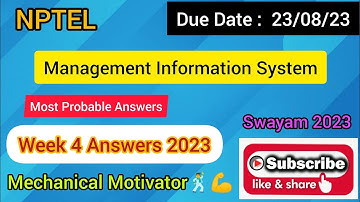Management Information System | Week 4 Quiz | Assignment 4 Solution | NPTEL | SWAYAM 2023