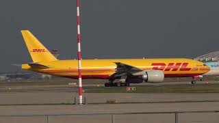 DHL Cargo Boeing B777F Takeoff RWY18 Closeup Frankfurt Airport (EDDF) with A321 25C | Plane Spotting