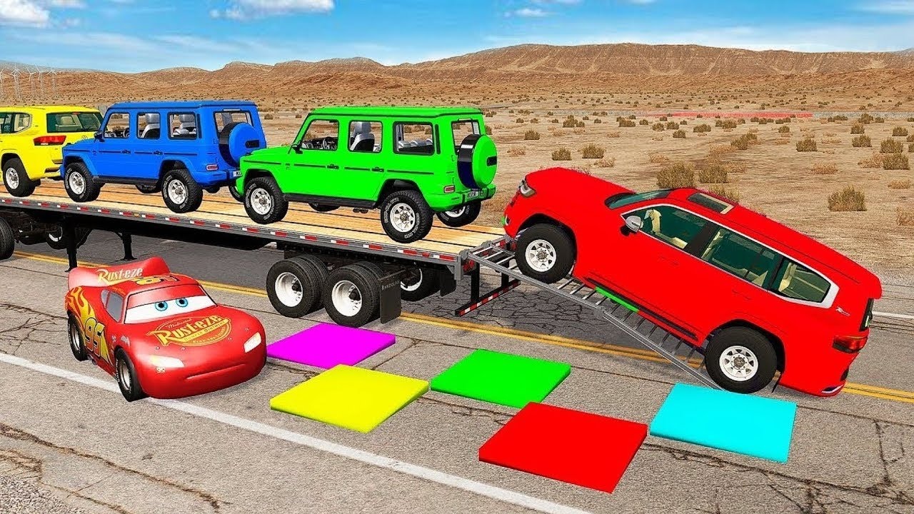 Flatbed Truck Mcqueen | Transportation with Truck - Pothole vs Car # - BeamNG.Drive