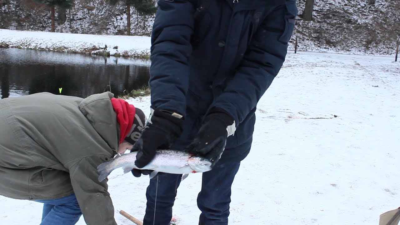 Angeln am Forellensee im Winter - YouTube