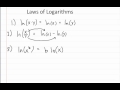 Laws of Logarithms, e, Natural Log, ln