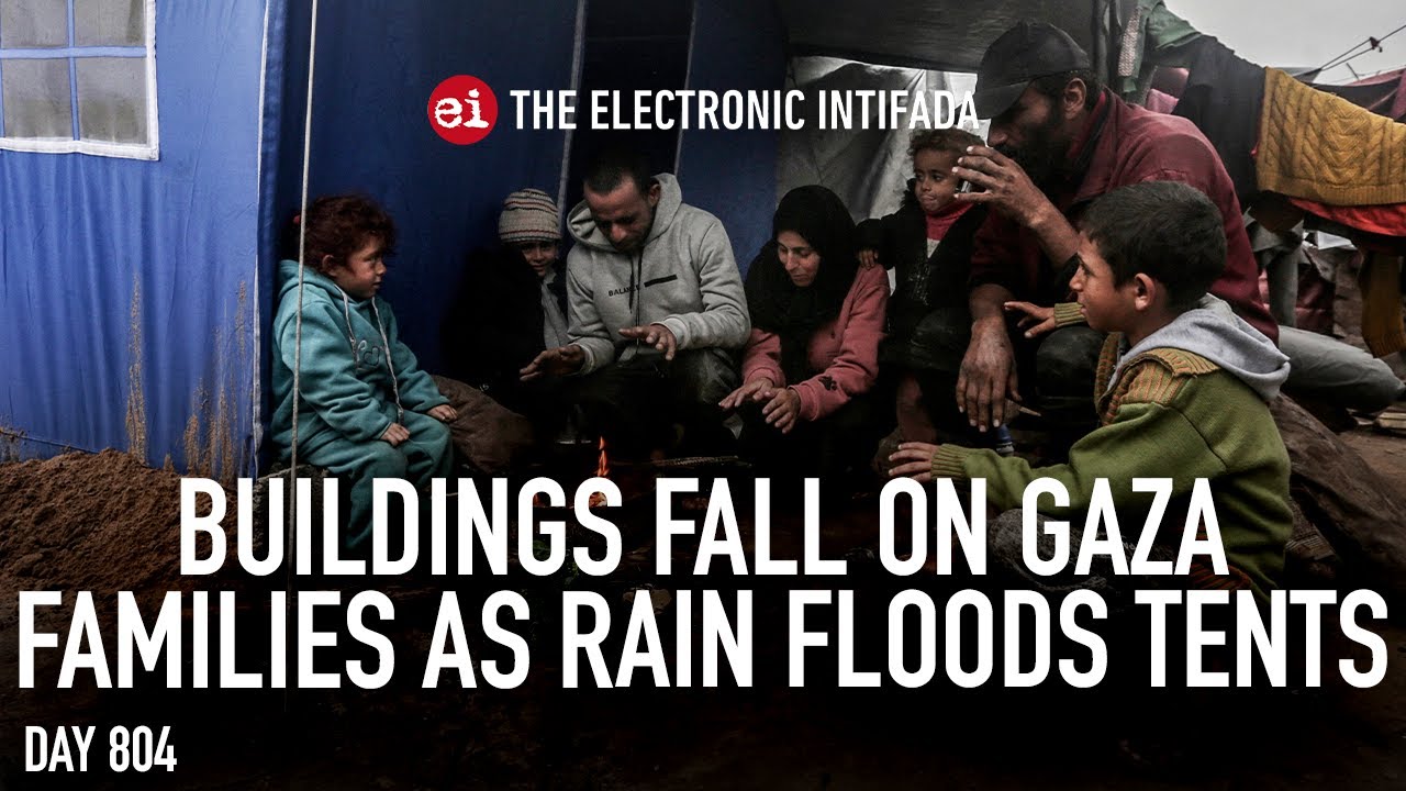 Buildings fall on Gaza families as rain floods tents, with Nora