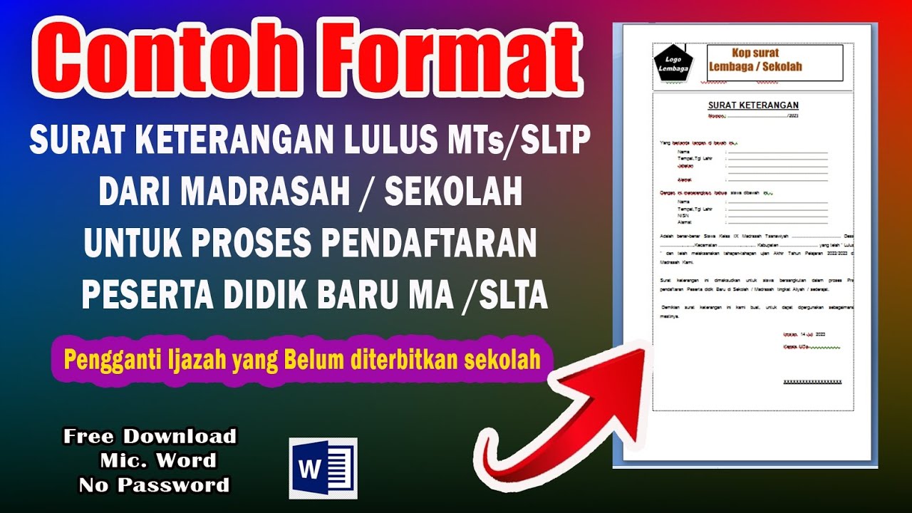 CONTOH SURAT KETERANGAN LULUS SEKOLAH PENGGANTI IJAZAH DALAM PROSES