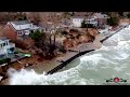 Houses Washing Away As Sea Walls Fail, Gale Force Winds Hit Ogden Dunes & River Walk, Drone 4K