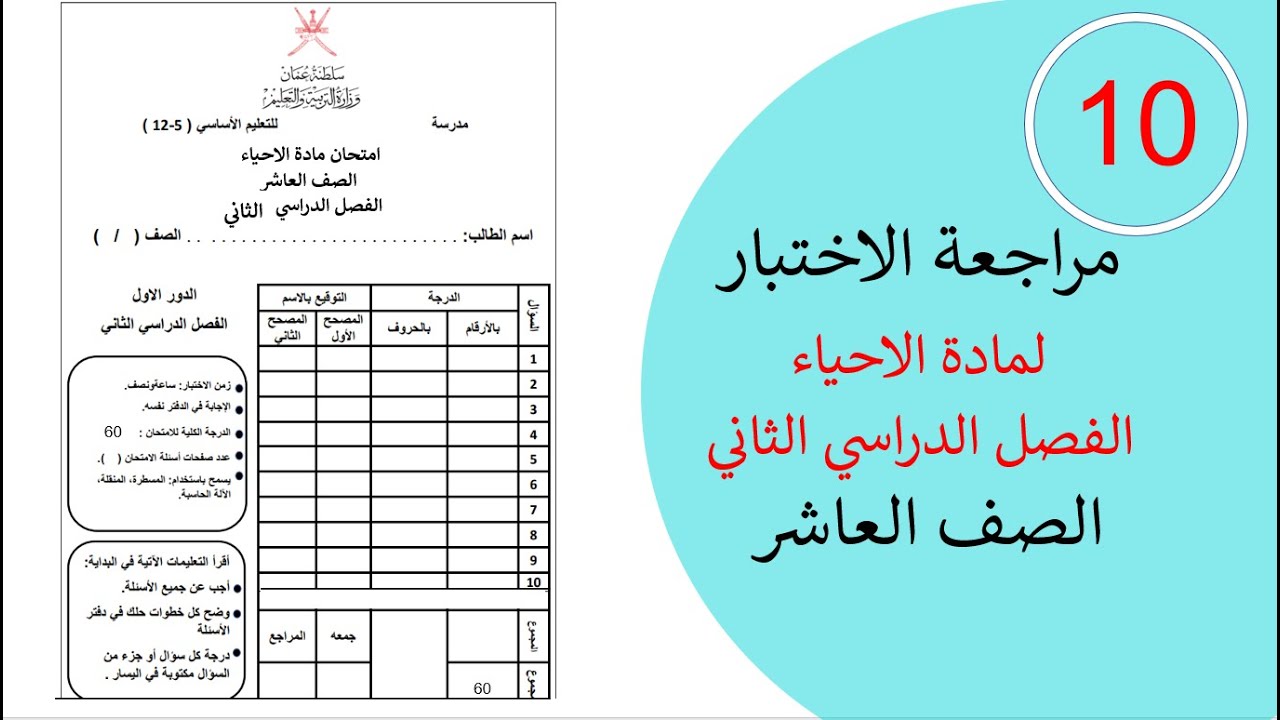 مراجعة الاختبار النهائي  للصف العاشر الفصل الثاني