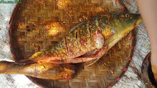 Fishing skill- Beautiful Girl Catch Big Fish by Hand- Grilled Fish very Yummy Eating Delicious