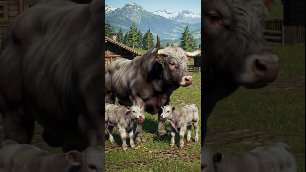 Tyrolean Grey bull with smoky silver fur and bright muscles reflection 