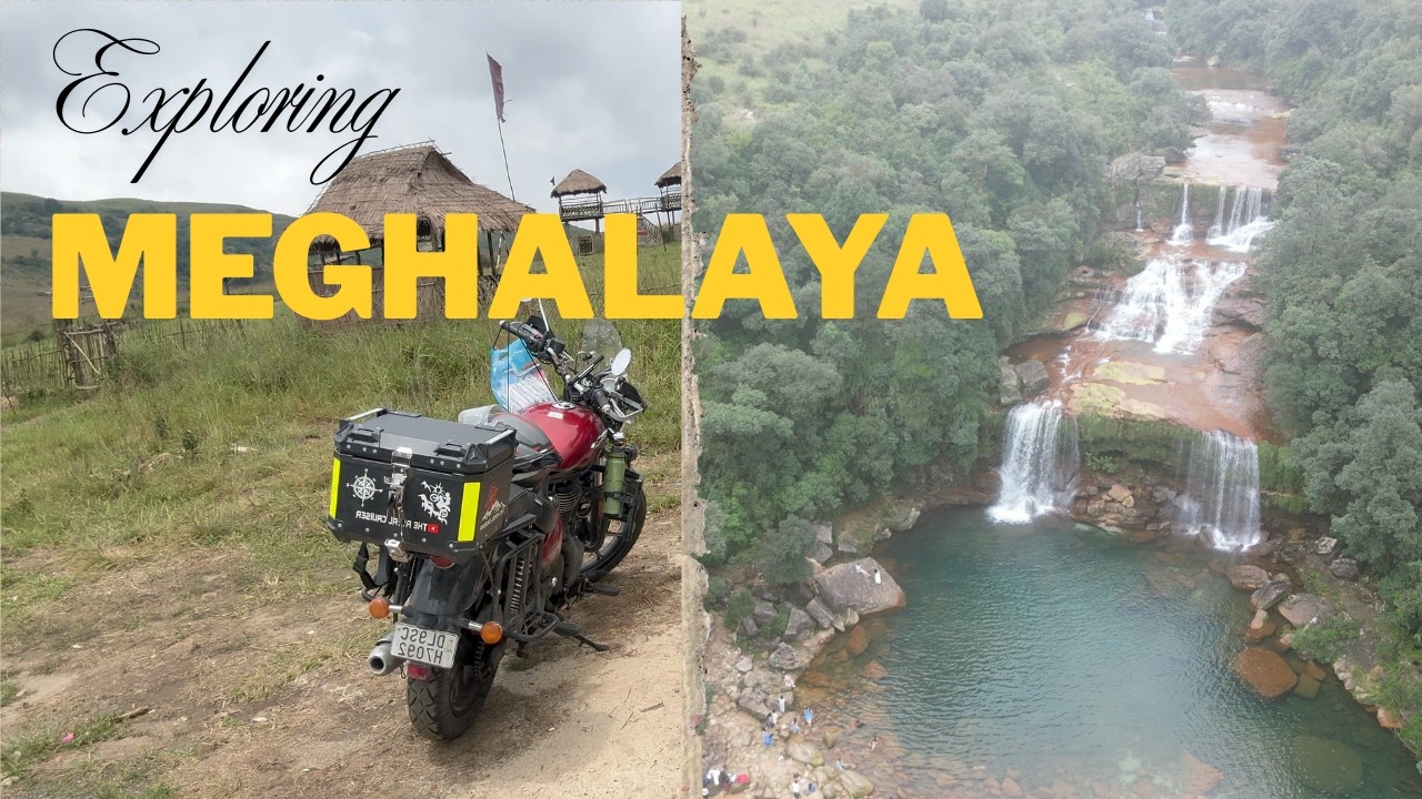 EP: 11 🌧️ Riding Through Meghalaya in Monsoon 🏍️ | Kynrem Falls & Lyngksiar Waterfall | Drone View