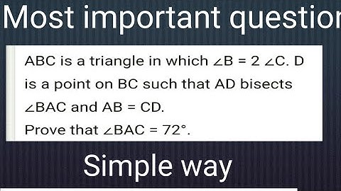 || Most Important Question || ABC is a triangle in which angle B = 2C . D is a point on BC ||