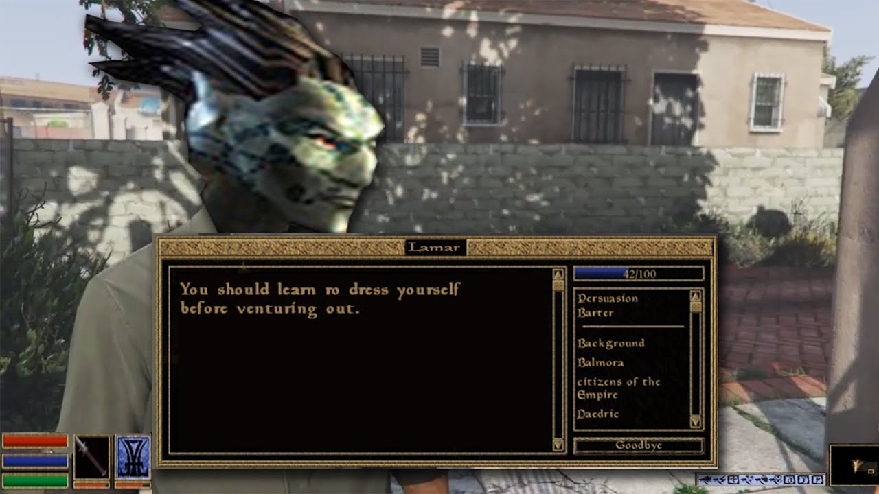 A Dark Elf Roasts Franklin (Morrowind)