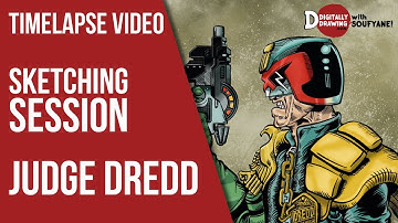 TIMELAPSE DIGITALLY DRAWING JUDGE DREDD (SKETCHING SESSION) - AUTODESK SKETCHBOOK PRO