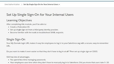 Set Up Single Sign On for Your Internal Users || User Authentication ||Admin | Trailhead | Challenge